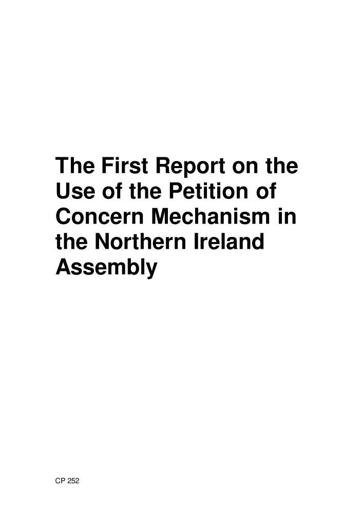The First Report on the Use of the Petition of Concern Mechanism in the Northern Ireland Assembly (Command Paper) CP 252