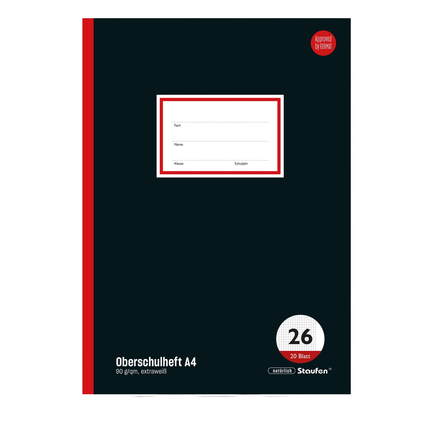 Staufen Style overschool book, DIN A4, squared with margin, 20 sheets, extra white 90 g/m² quality paper, pack of 3