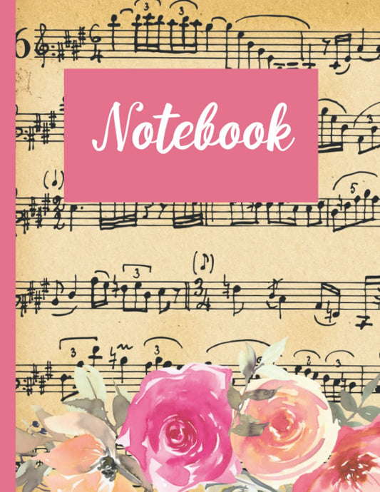 Notebook: Musical Note Floral Lined Notebook-110 Pages-College Rule-Large 8.5 x 11