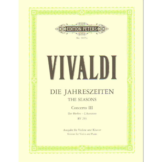 EDITION PETERS VIVALDI ANTONIO - THE FOUR SEASONS OP.8 NO.3 IN F 'AUTUMN' - VIOLIN AND PIANO Classical sheets Violin