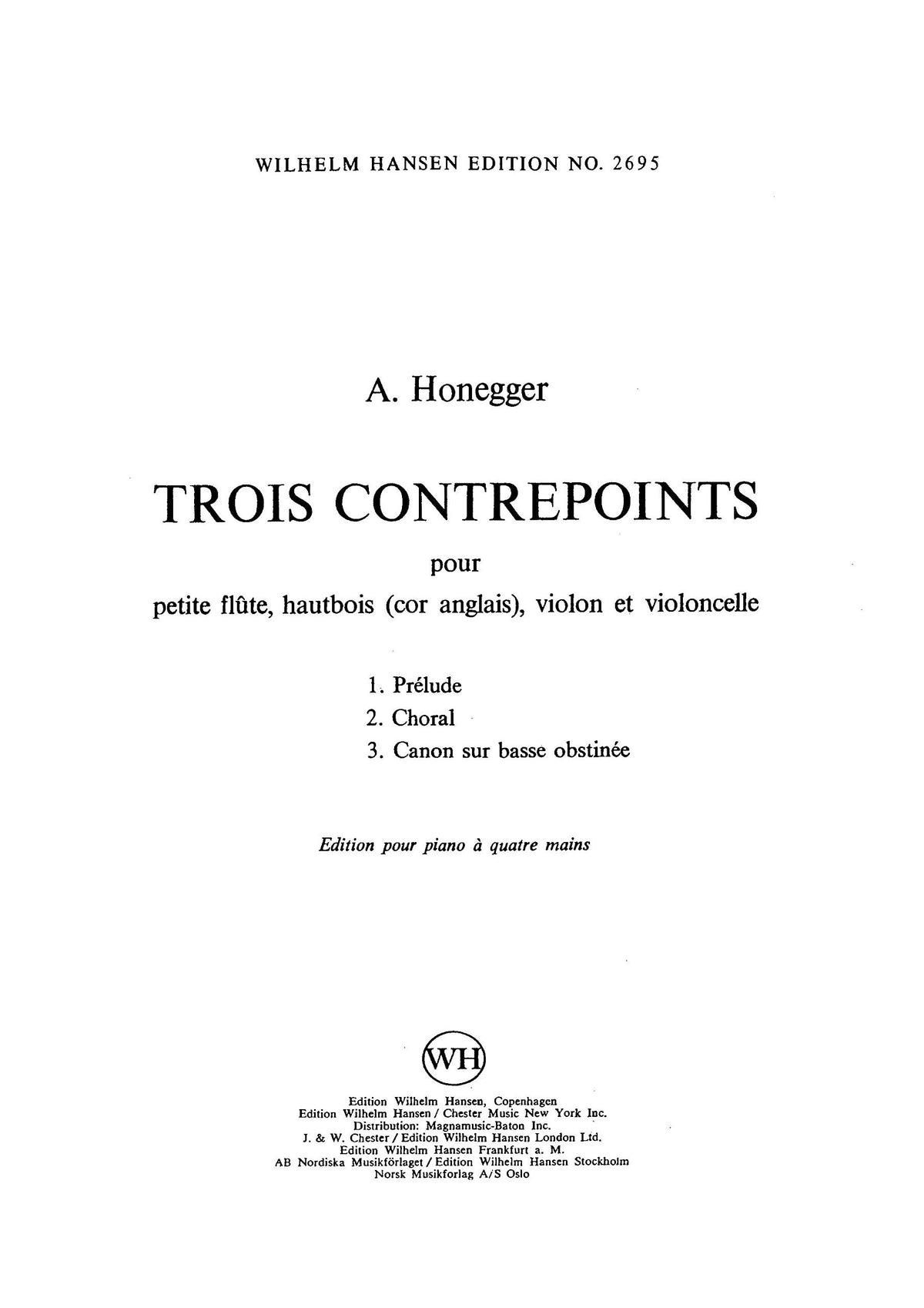 Arthur Honegger: Trois Contrepoints (Piano Duet)