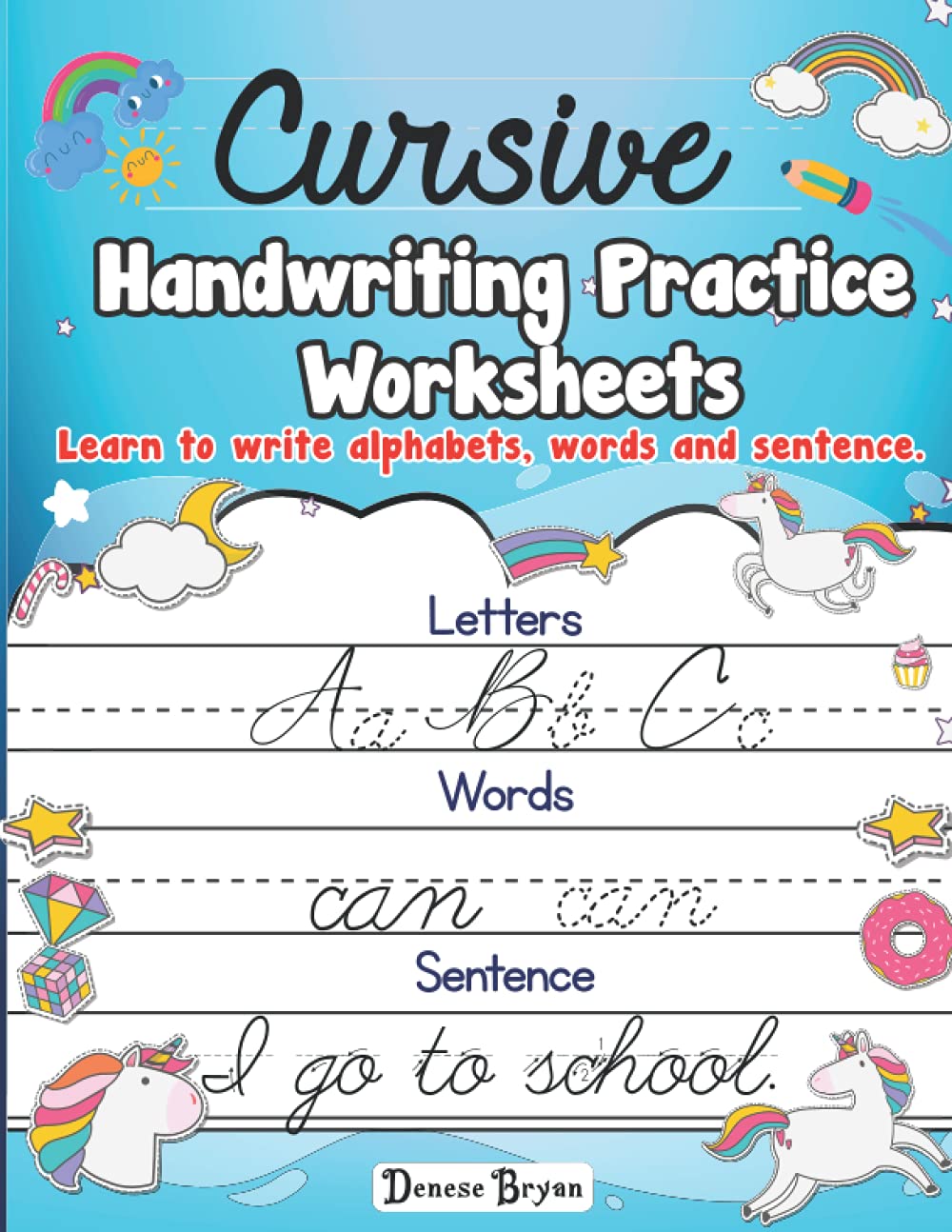 Cursive Handwriting Practice Worksheets: Write Alphabets, Words , and Sentences (Early Learner K-2: Educational Workbook