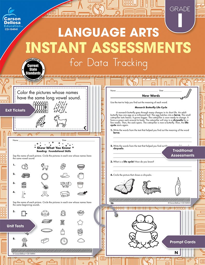 Carson Dellosa Language Arts Instant Assessments for Data Tracking Book, Story Elements, Parts of Speech, Fluency, and Reading Comprehension 1st Grade