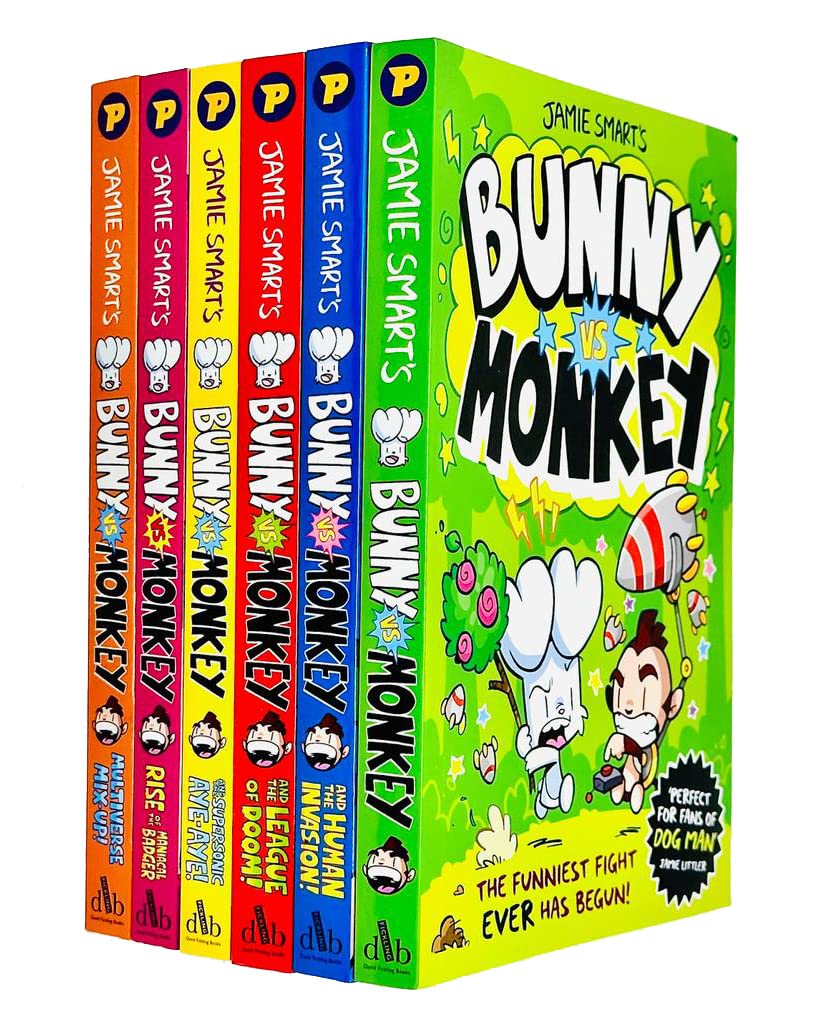 Bunny Vs Monkey 6 Book Set Collection (Bunny Vs Monkey, the League of Doom, The Supersonic Aye-Aye, The Human Invasion, Rise of the Maniacal Badger,Mu