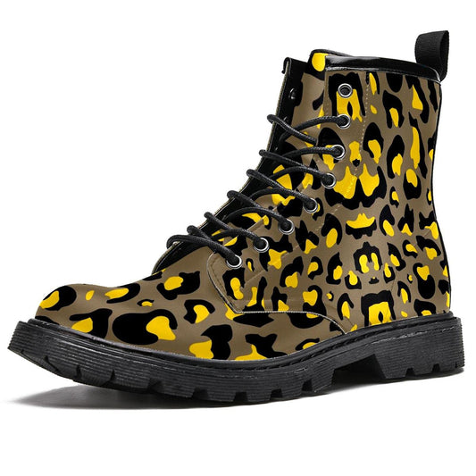 MAPOLO Boots for Women Leopard Print Yellow Coffee Black Print Women's High Top Boots Outdoor Sneakers Custom Shoes Slip