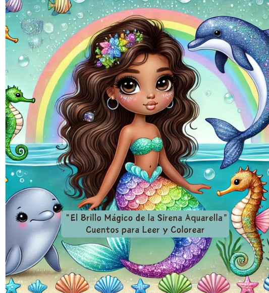 El Brillo Mágico de la Sirena Aquarella: Cuentos para Leer y Colorear (Spanish Edition)