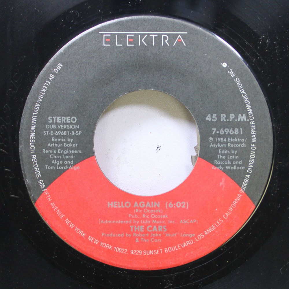 THE CARS 45 RPM HELLO AGAIN / HELLO AGAIN