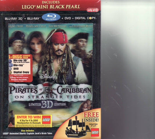 Pirates of the Caribbean On Stranger Tides 5 Disc LIMITED EDITION (Blu-ray 3D, Blu-ray 2 Disc, DVD, Digital Copy) Includes Lego Mini Black Pearl