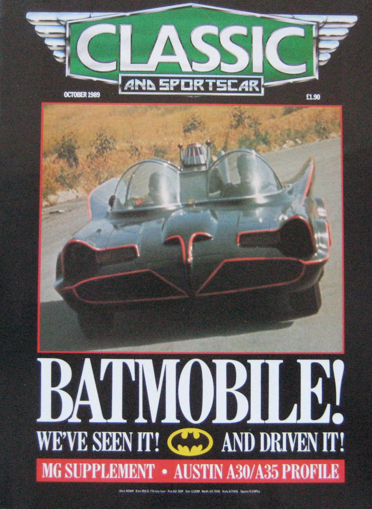 Classic & Sportscar magazine 10/1989 Austin, Bugatti, F1 Scarab, The Batmobile