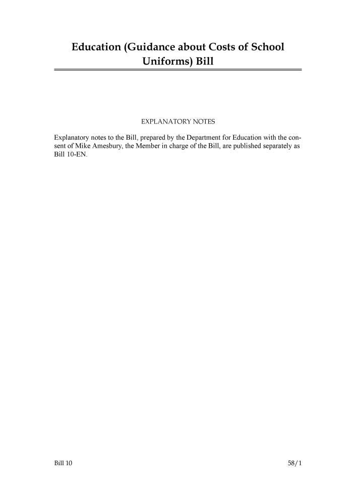 Education (Guidance about Costs of School Uniforms) Bill (House of Commons) HCB 10
