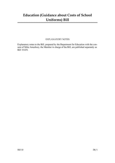 Education (Guidance about Costs of School Uniforms) Bill (House of Commons) HCB 10