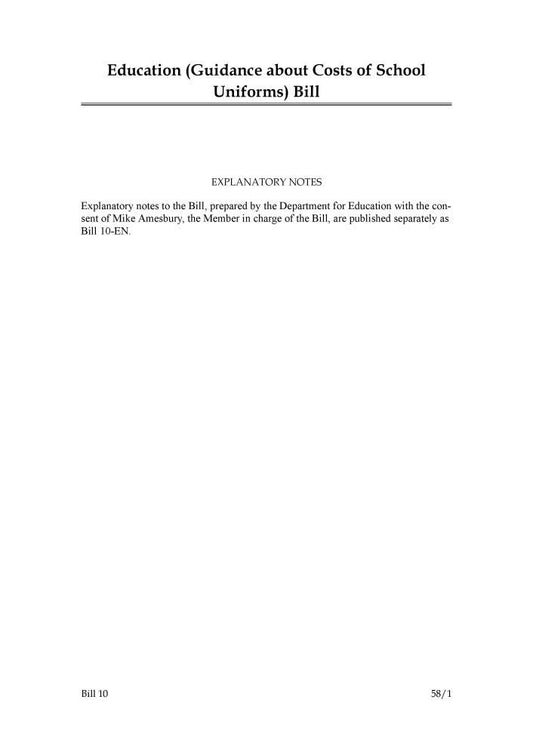 Education (Guidance about Costs of School Uniforms) Bill (House of Commons) HCB 10