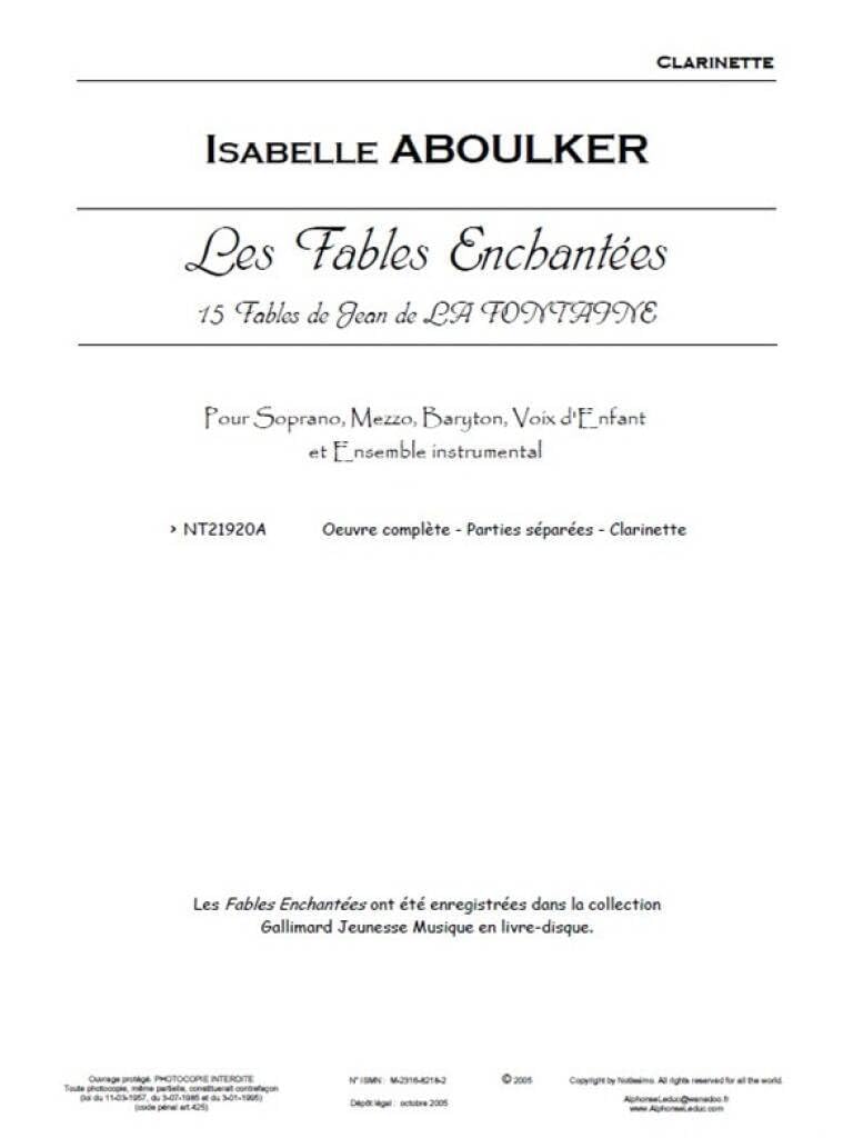 Isabelle Aboulker: les Fables Enchantees - Instrumental Parts
