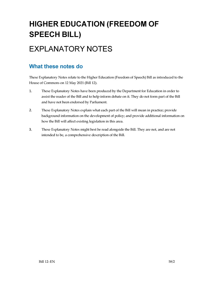 Higher Education (Freedom of Speech) Bill Explanatory Notes (House of Commons) HCB 12-EN