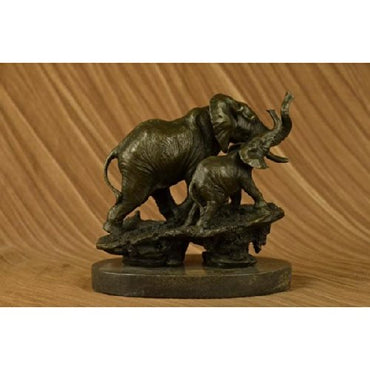 Mother and Child African Elephant Animal Kingdom Barye Bronze Sculpture Statue