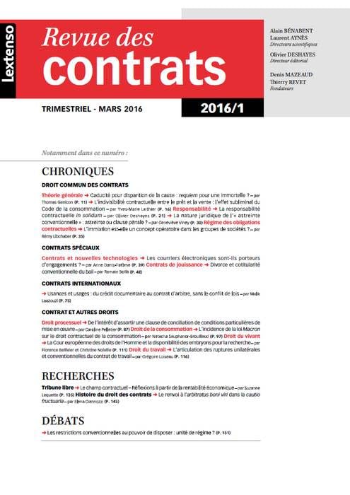 REVUE DES CONTRATS N 1 - 2016