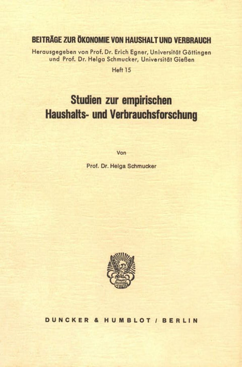 Studien Zur Empirischen Haushalts- Und Verbrauchsforschung (Beiträge Zur Ökonomie Von Haushalt Und Verbrauch) (German Ed