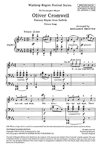 Oliver Cromwell: unison choir and piano. Partition de chœur.