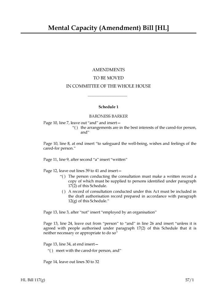 Mental Capacity (Amendment) Bill Amendments to be moved in Committee of the Whole House (House of Lords) HLB 117 g