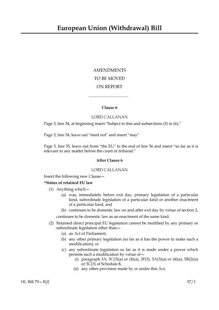 European Union (Withdrawal) Bill Amendments (House of Lords) HLB 79 R f