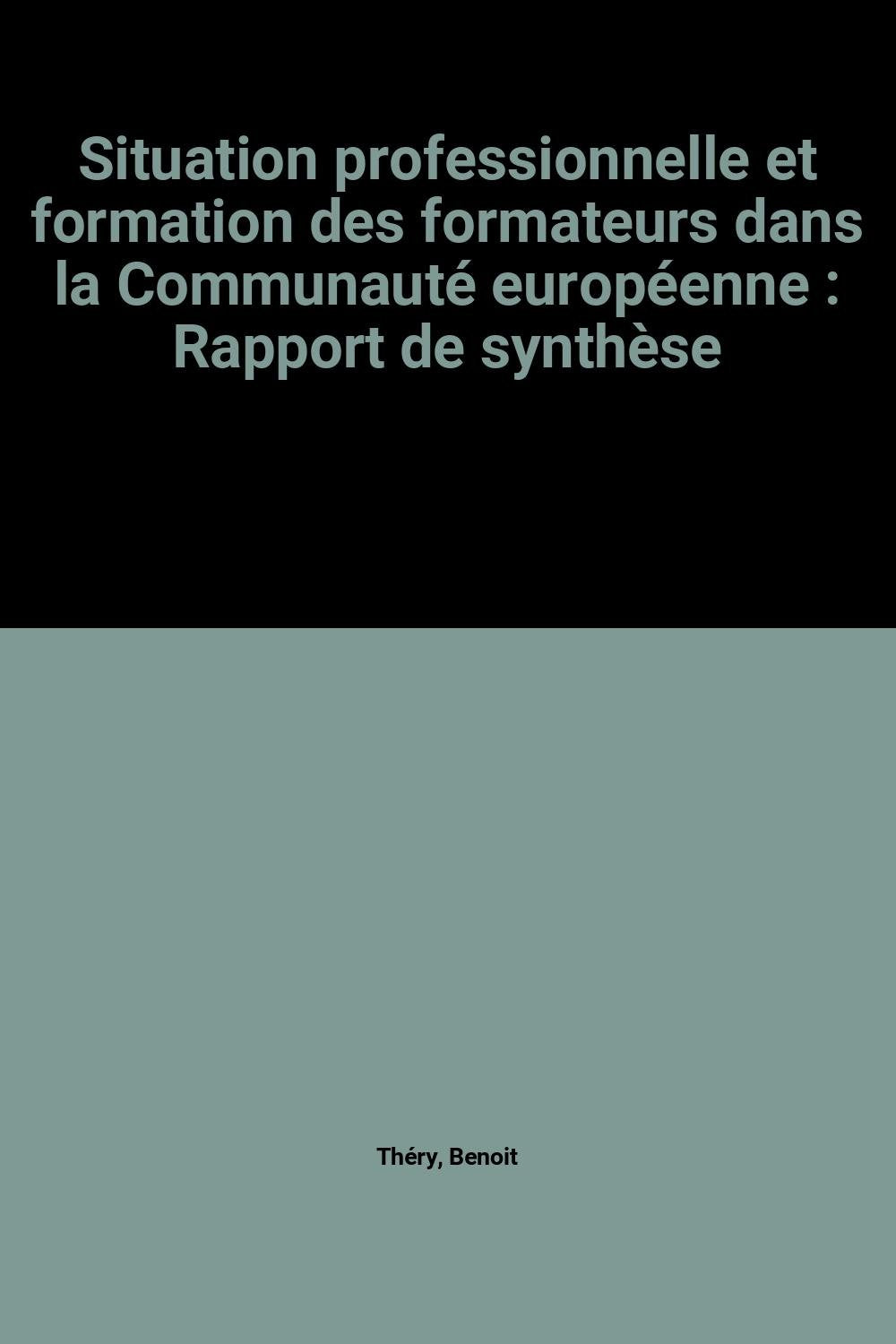 Situation professionnelle et formation des formateurs dans la Communauté européenne : Rapport de synthèse