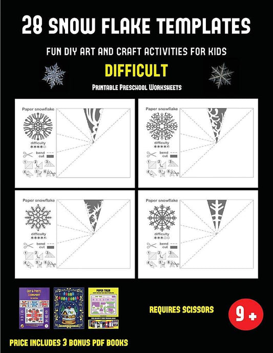 Printable Preschool Worksheets (28 snowflake templates - Fun DIY art and craft activities for kids - Difficult): Arts an