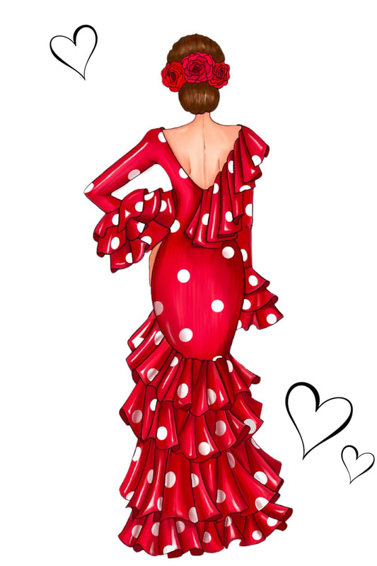 Notebook: Flamenca Macarena roja fondo blanco con corazones 15cm x 23 cm (6"x9") (Spanish Edition)