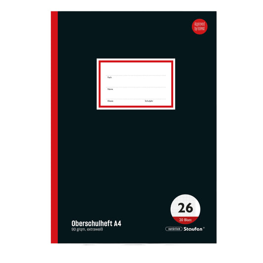 Staufen Style overschool book, DIN A4, squared with margin, 20 sheets, extra white 90 g/m² quality paper, pack of 3