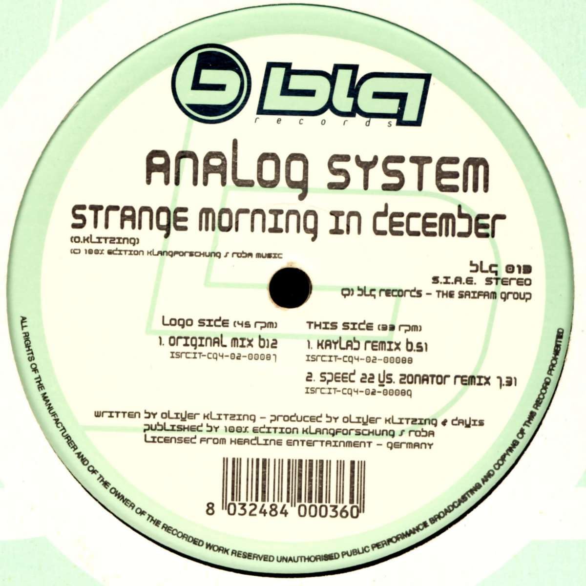Analog System: Strange Morning In December [12" Maxi, BLQ 013]