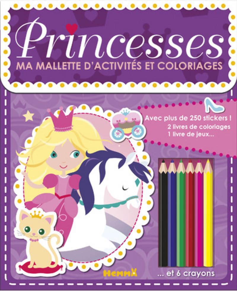 Ma mallette d'activités et coloriages Princesses (Fond mauve)