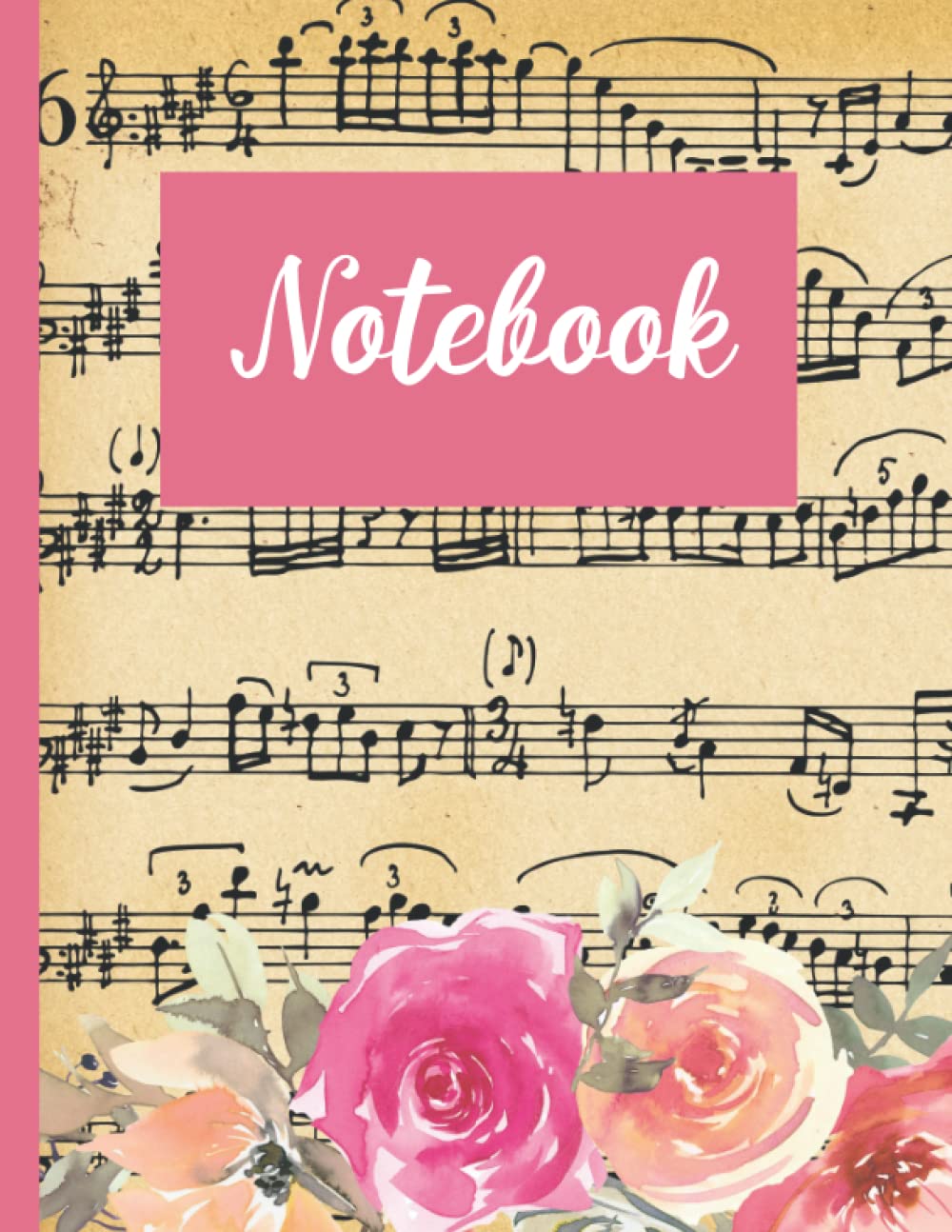 Notebook: Musical Note Floral Lined Notebook-110 Pages-College Rule-Large 8.5 x 11