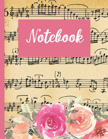 Notebook: Musical Note Floral Lined Notebook-110 Pages-College Rule-Large 8.5 x 11