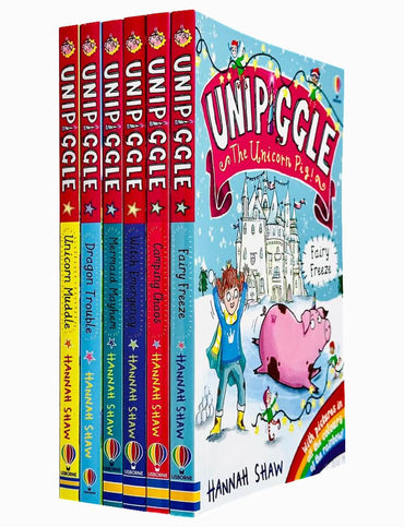Unipiggle the Unicorn Pig Series 6 Books Collection Set by Hannah Shaw (Unicorn Muddle, Dragon Trouble, Mermaid Mayhem, Witch Emergency, Camping Chaos