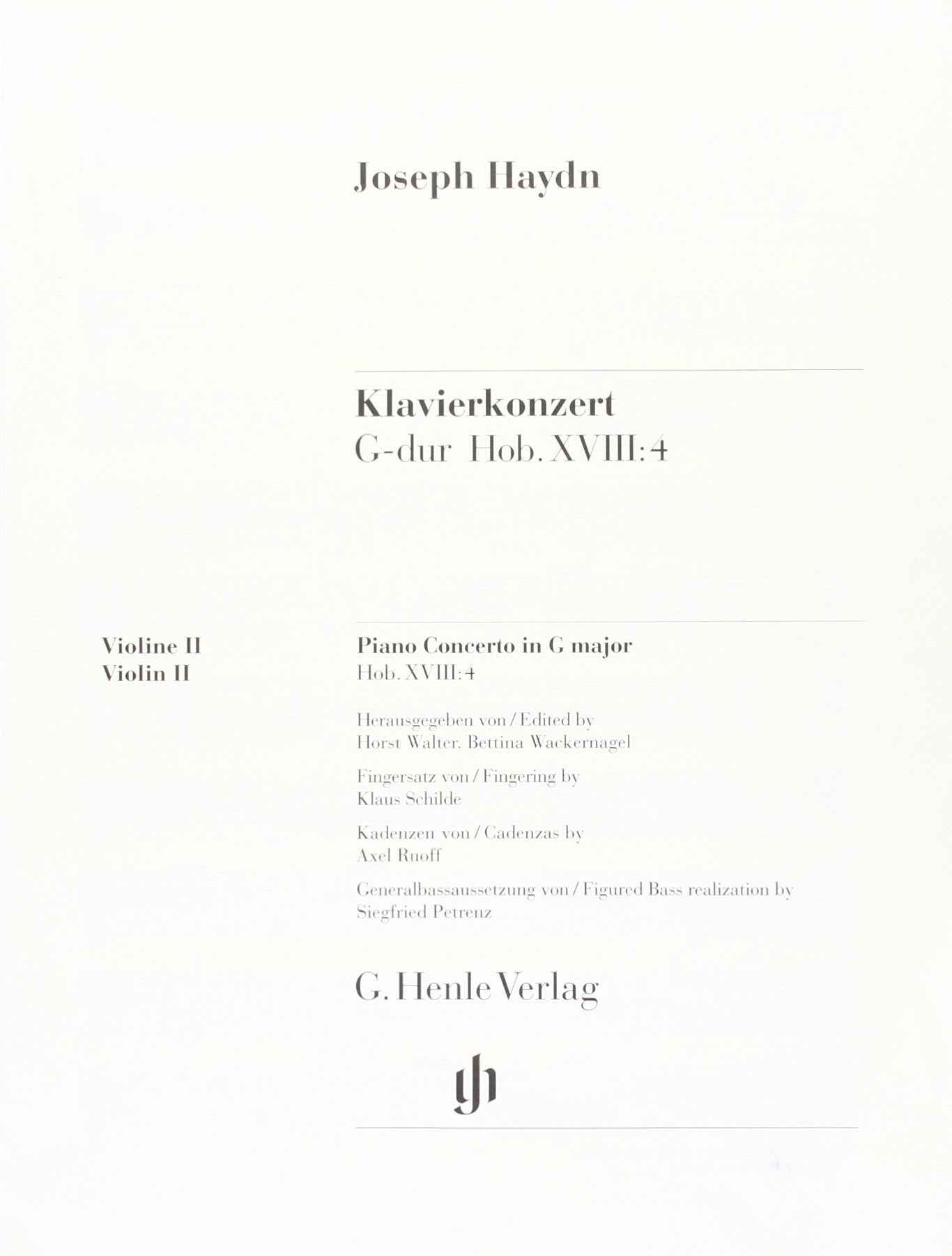 Konzert für Klavier (Cembalo) und Orchester G-dur Hob. XVIII:4