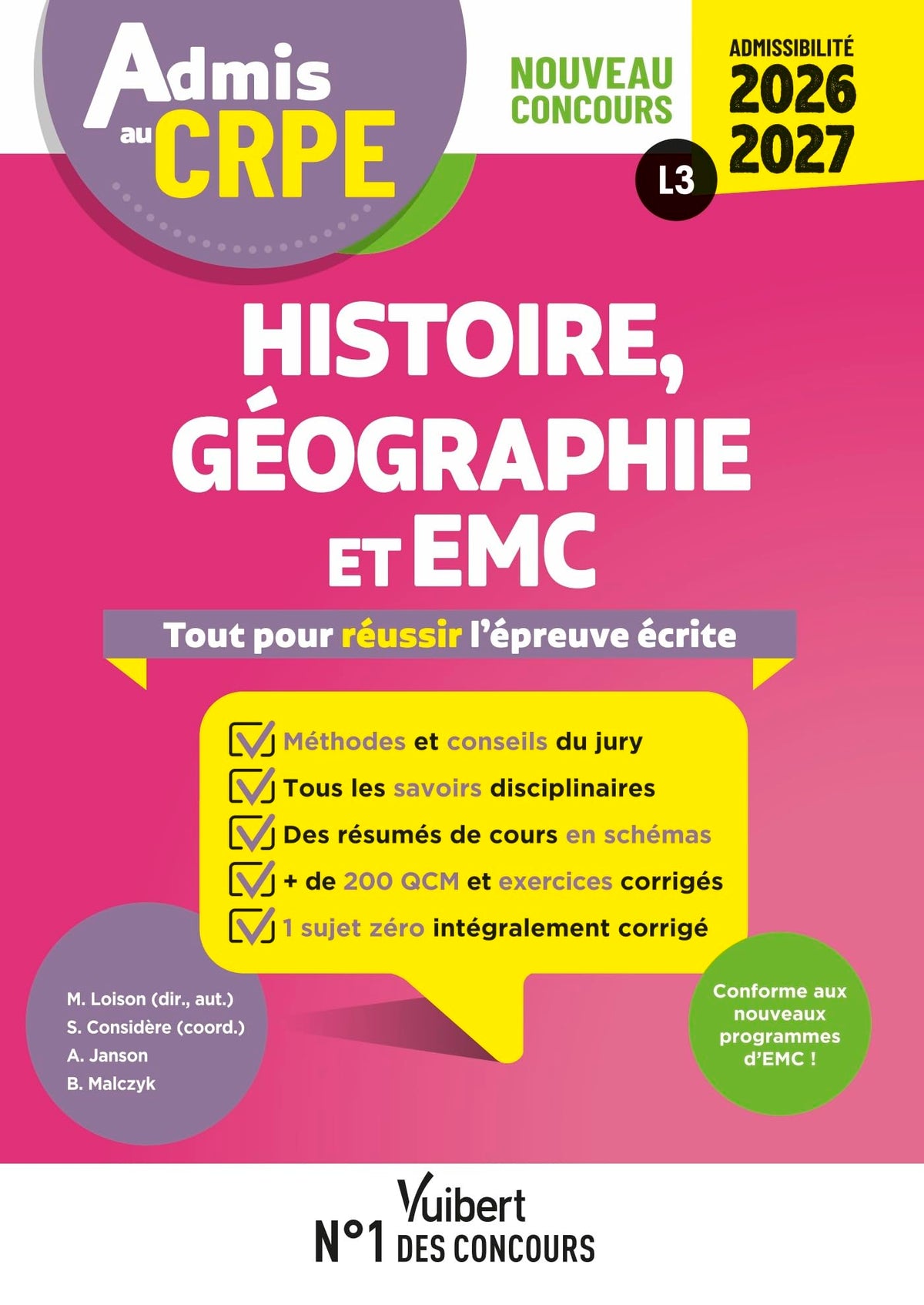 Admis au CRPE 2026-2027 - Epreuve écrite d'admissibilité L3 - Histoire Géographie EMC: Toutes les clés de la réussite