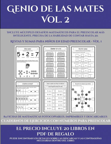 Cuadernos de ejercicios con números para preescolar (Genio de las mates Vol. 2): Incluye múltiples desafíos matemáticos 