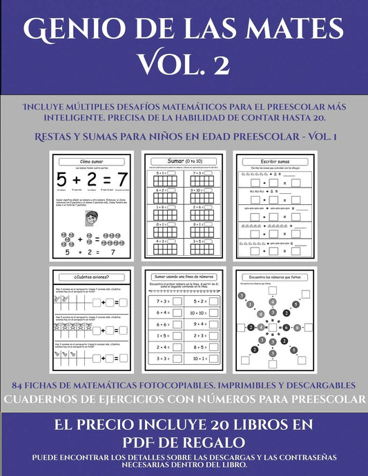 Cuadernos de ejercicios con números para preescolar (Genio de las mates Vol. 2): Incluye múltiples desafíos matemáticos 