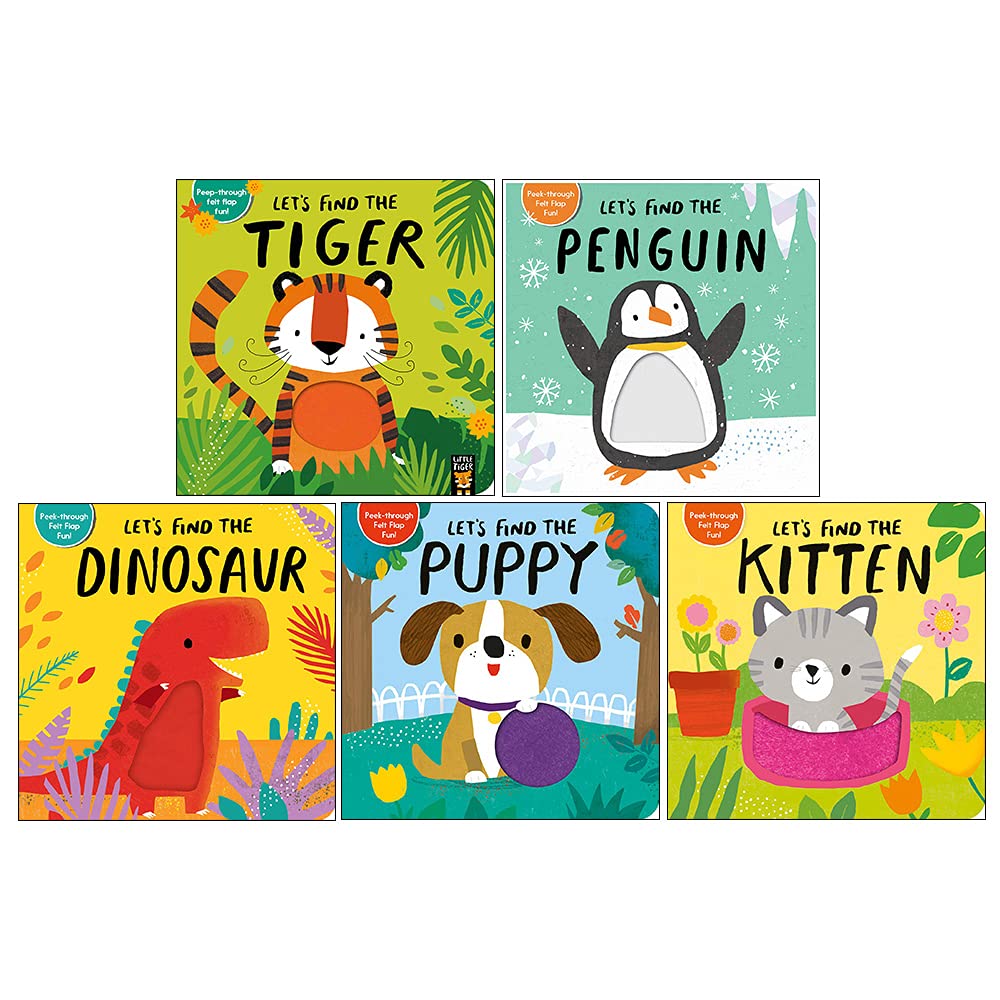 Let's Find The Animals Felt Lift The Flap Collection 5 Books Collection Box Set by Alex Willmore (Puppy, Dinosaur, Kitten, Penguin & Tiger)
