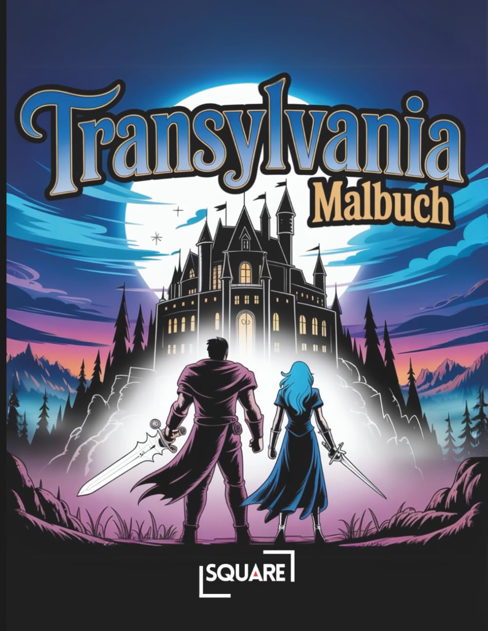 Transylvania Malbuch – 50 Ausmalbilder mit Storyline für Erwachsene und Jugendliche im Fantasy-Stil mit Schloss, Comic, 