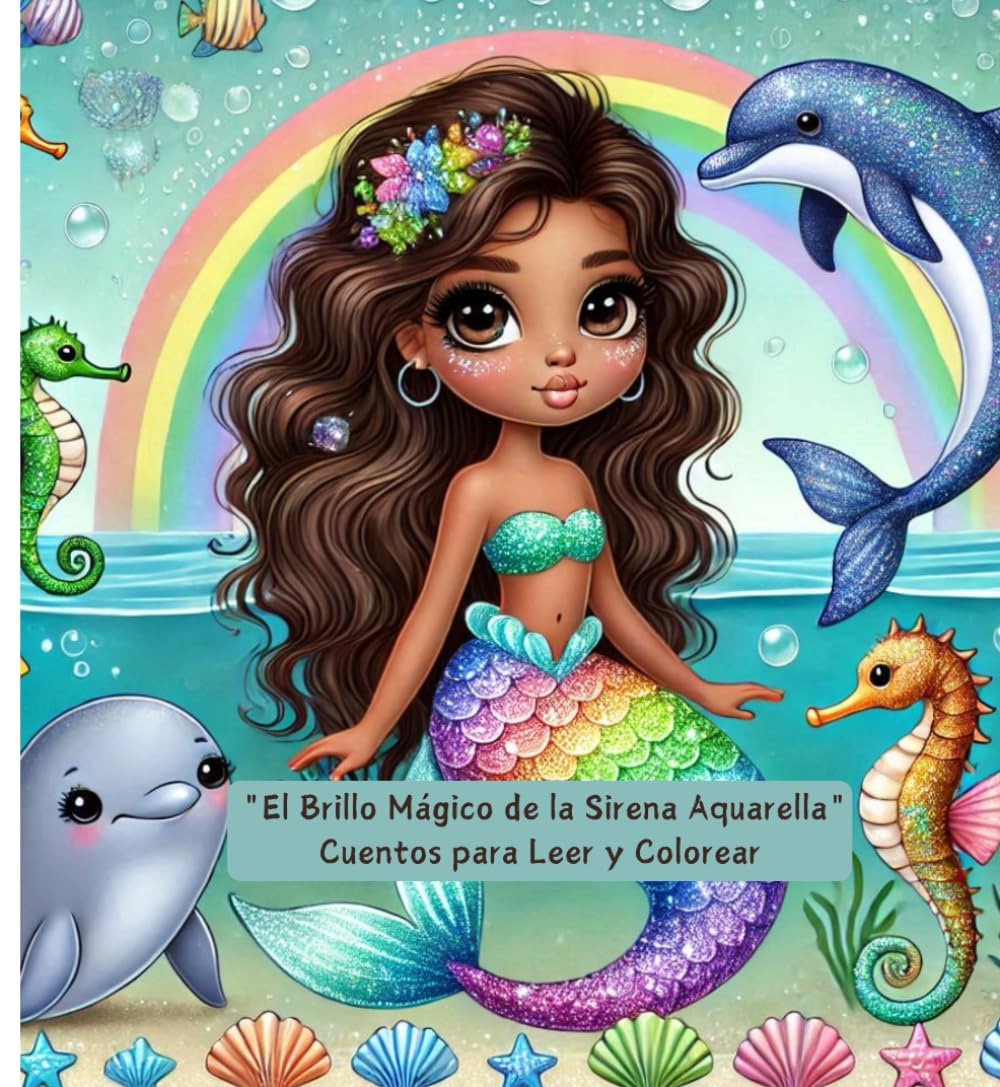 El Brillo Mágico de la Sirena Aquarella: Cuentos para Leer y Colorear (Spanish Edition)