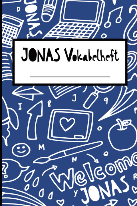 Personalisierte Schulsachen für Jonas: Praktisches Vokabelheft für die Schule | Individuelles Heft für Vokabeln mit zwei