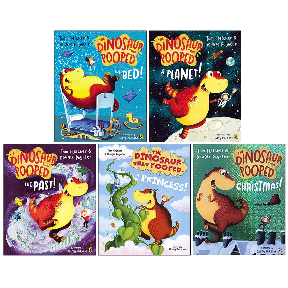 The Dinosaur that Pooped Series 5 Books Collection Set by Tom Fletcher & Dougie Poynter (The Bed, A Planet, The Past, A Princess & Christmas)