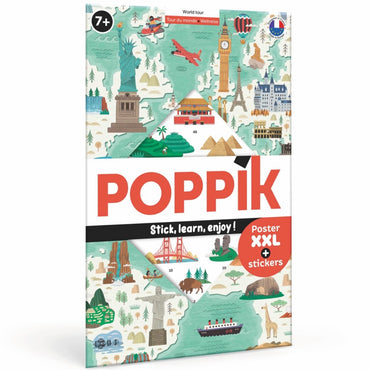 Poppik - Tour du monde: 1 poster + 71 stickers repositionnables