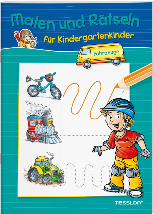 Malen und Rätseln für Kindergartenkinder. Fahrzeuge: Suchen, Zählen, Zuordnen, Verbinden ab 3 Jahren
