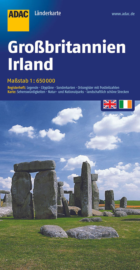 ADAC LänderKarte Großbritannien / Irland 1 : 650 000: Register: Citypläne, Sonderkarten, Ortsregister mit Postleitzahlen