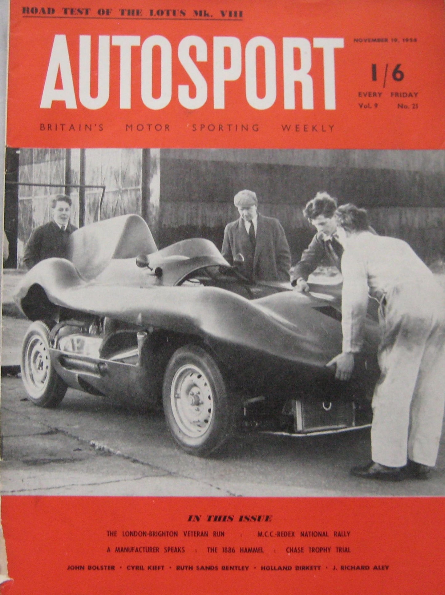 AUTOSPORT magazine 19/11/1954 Vol.9, No.21 featuring Lotus road test