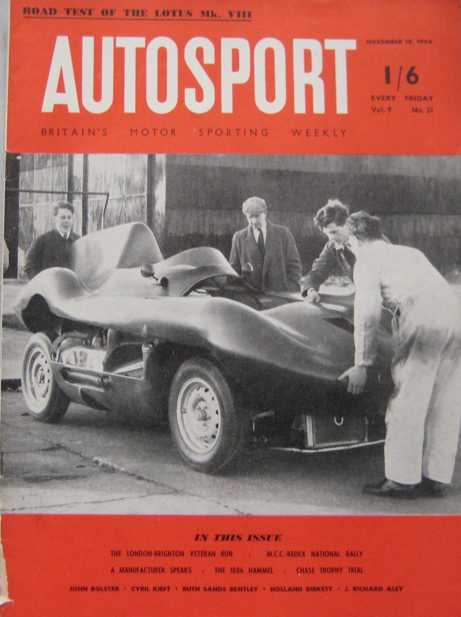 AUTOSPORT magazine 19/11/1954 Vol.9, No.21 featuring Lotus road test