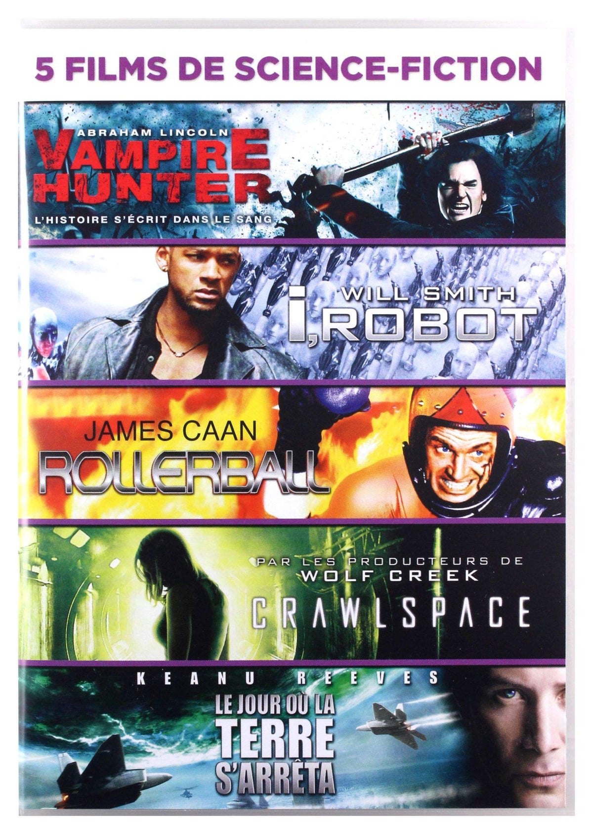 5 films de Science Fiction : Abraham Lincoln, Vampire Hunter + I, Robot + Rollerball + Crawlspace + Le jour où la terre 