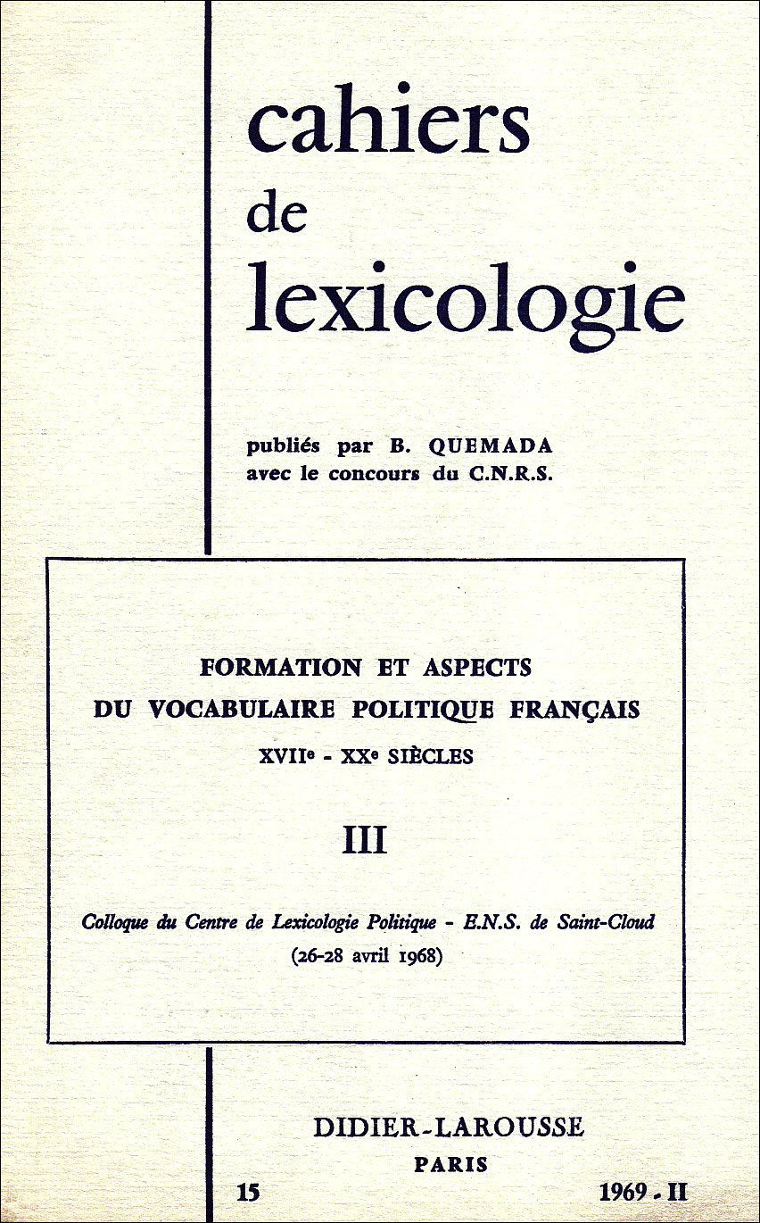 Cahiers de Lexicologie N 15 1969 II