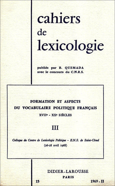 Cahiers de Lexicologie N 15 1969 II